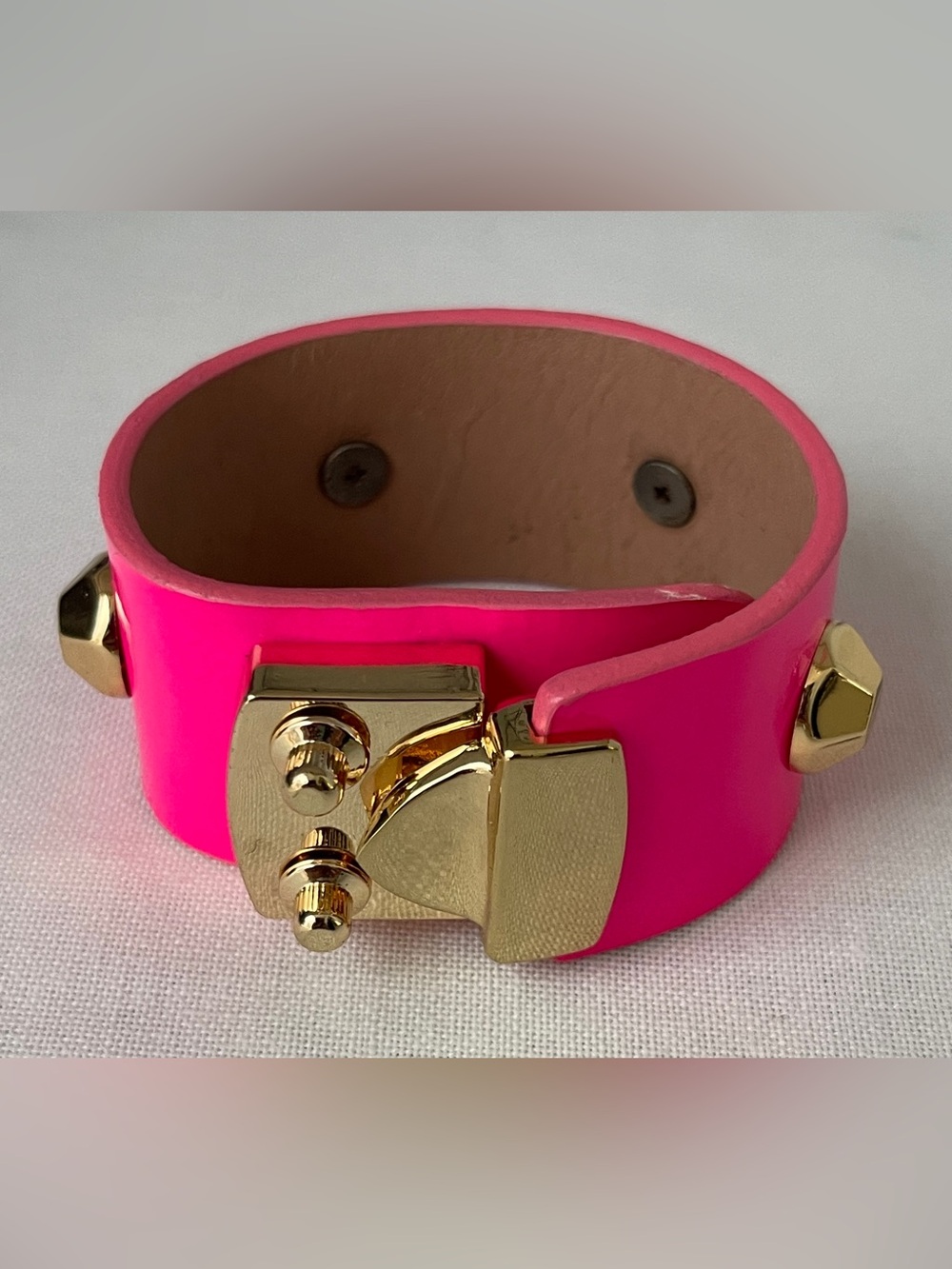 NWO Hot Pink Cuff Bracelet with Gold Hardware